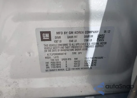 2022 Chevrolet Trax Awd Lt from USA, damaged, VIN KL7CJPSM8NB560716